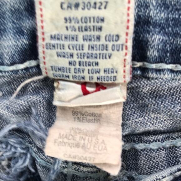 True Religion VTG Joey Big T twisted flare denim jeans womens 28 white stitching - Picture 4 of 14